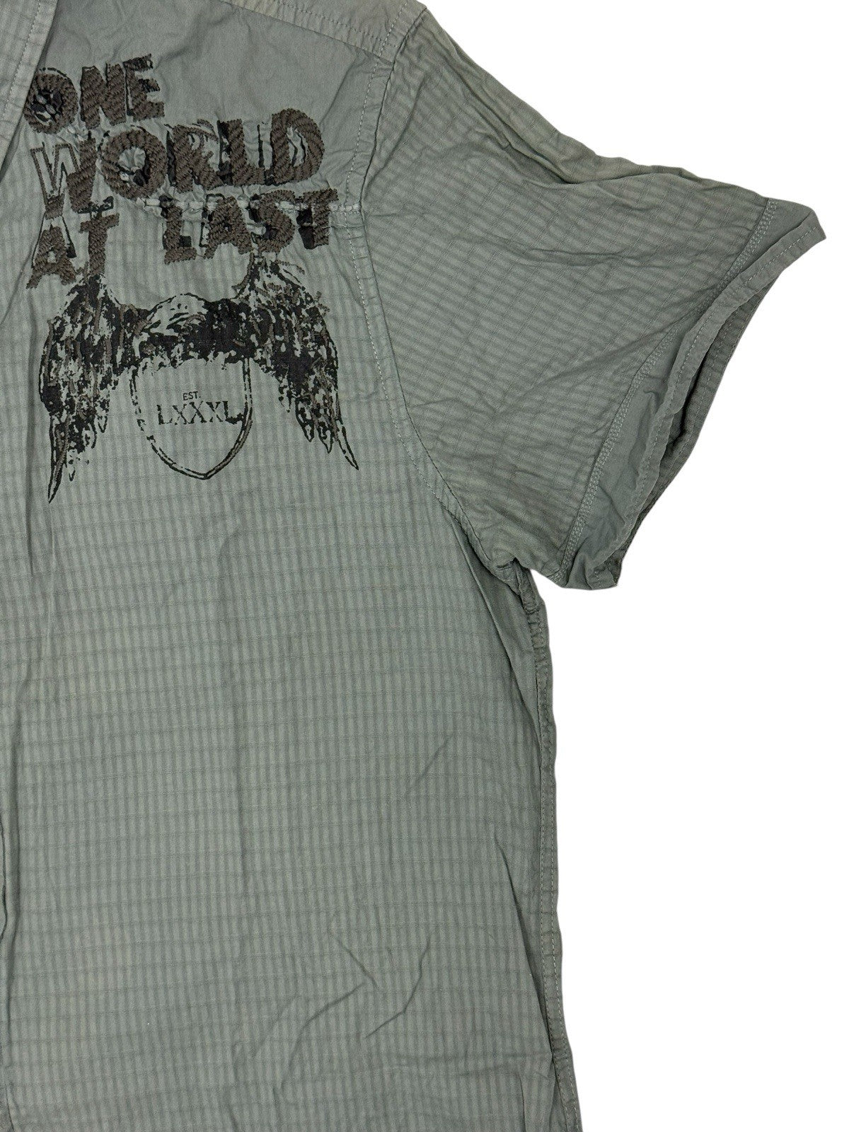 GUESS Green Embroidered One World Collared Shirt Large