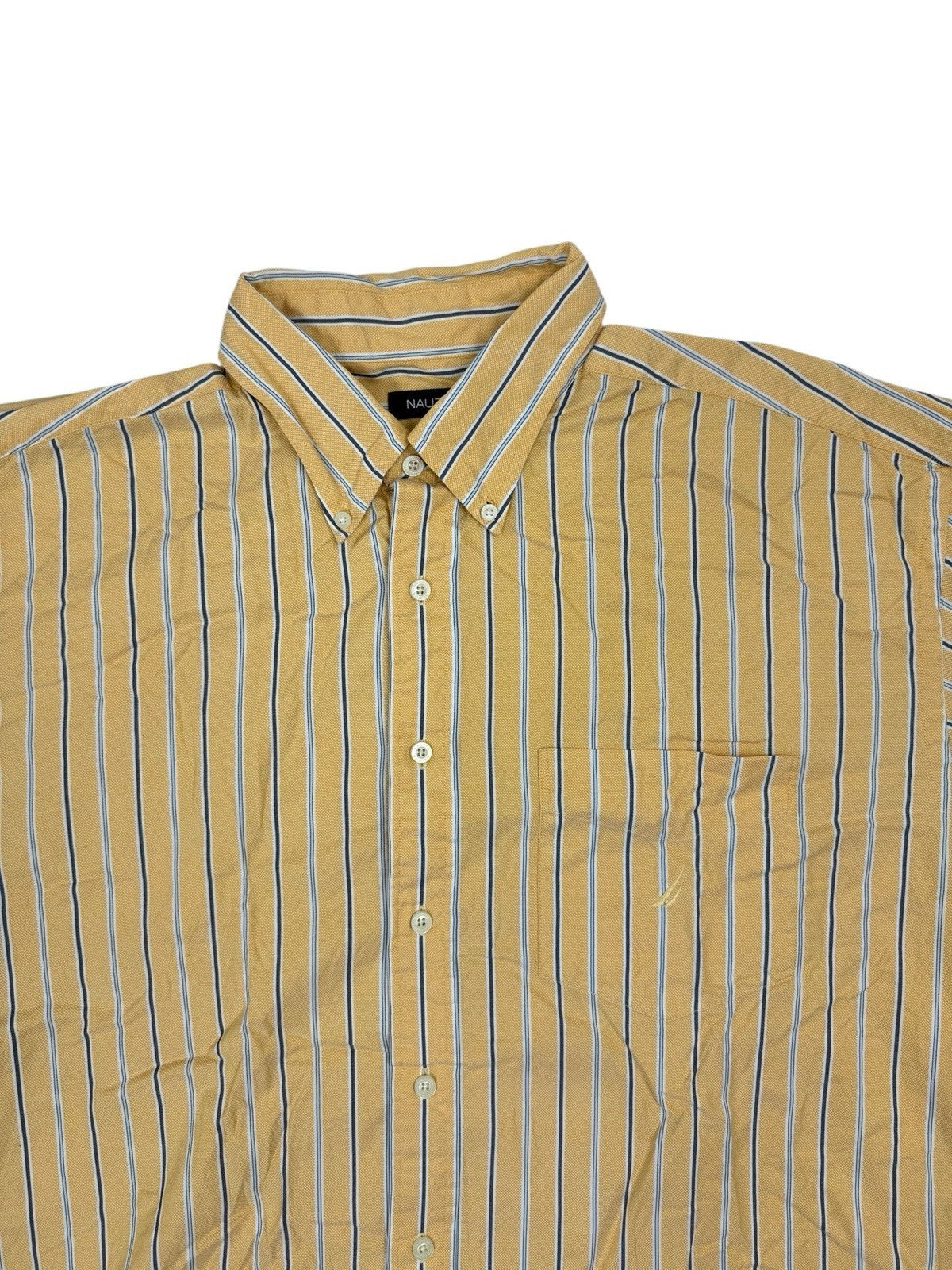 Nautica Retro Yellow Striped Cotton Collared Shirt 2XL