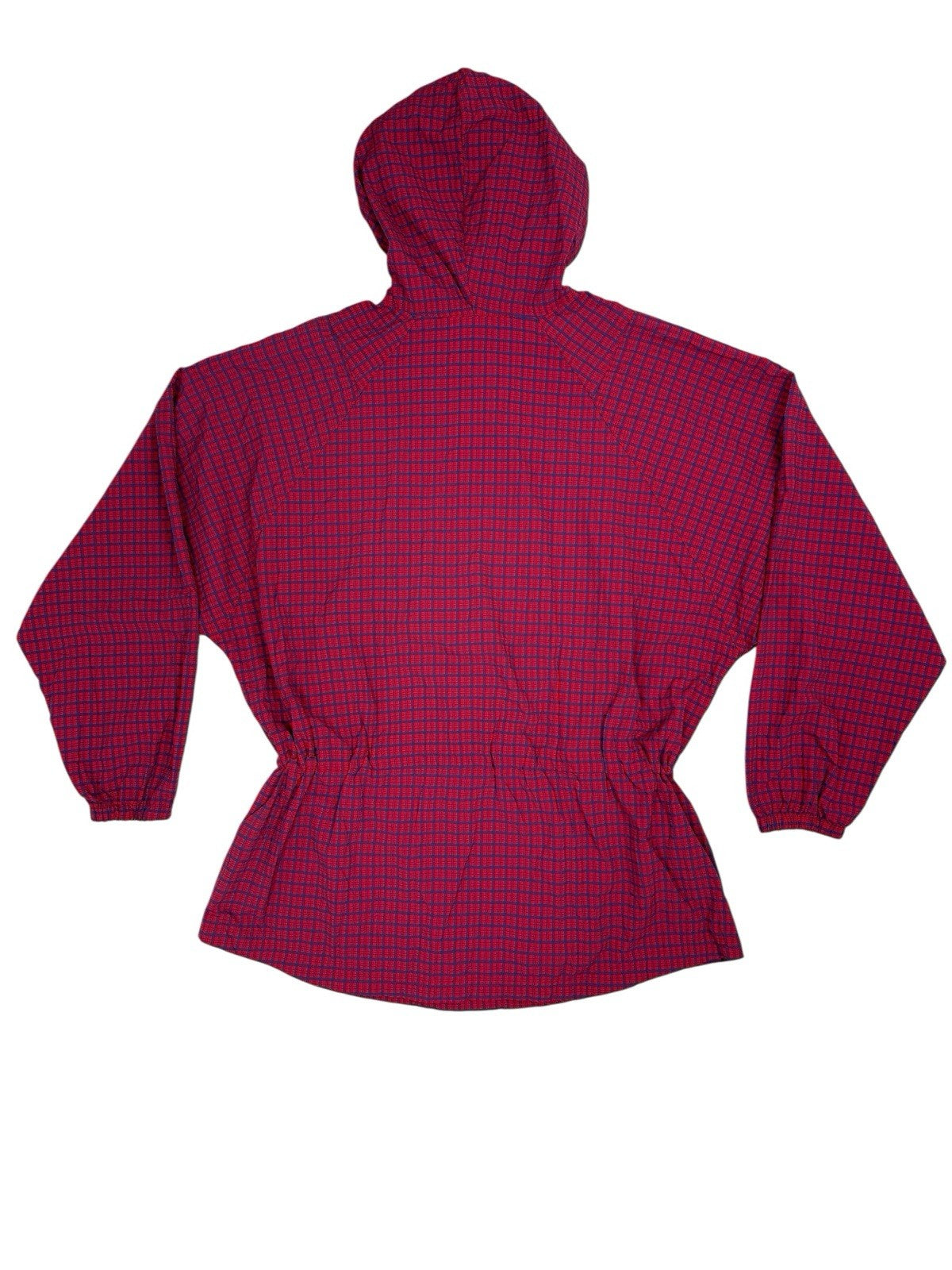 LL Bean Vintage Red Plaid Pullover Hooded Poncho Large