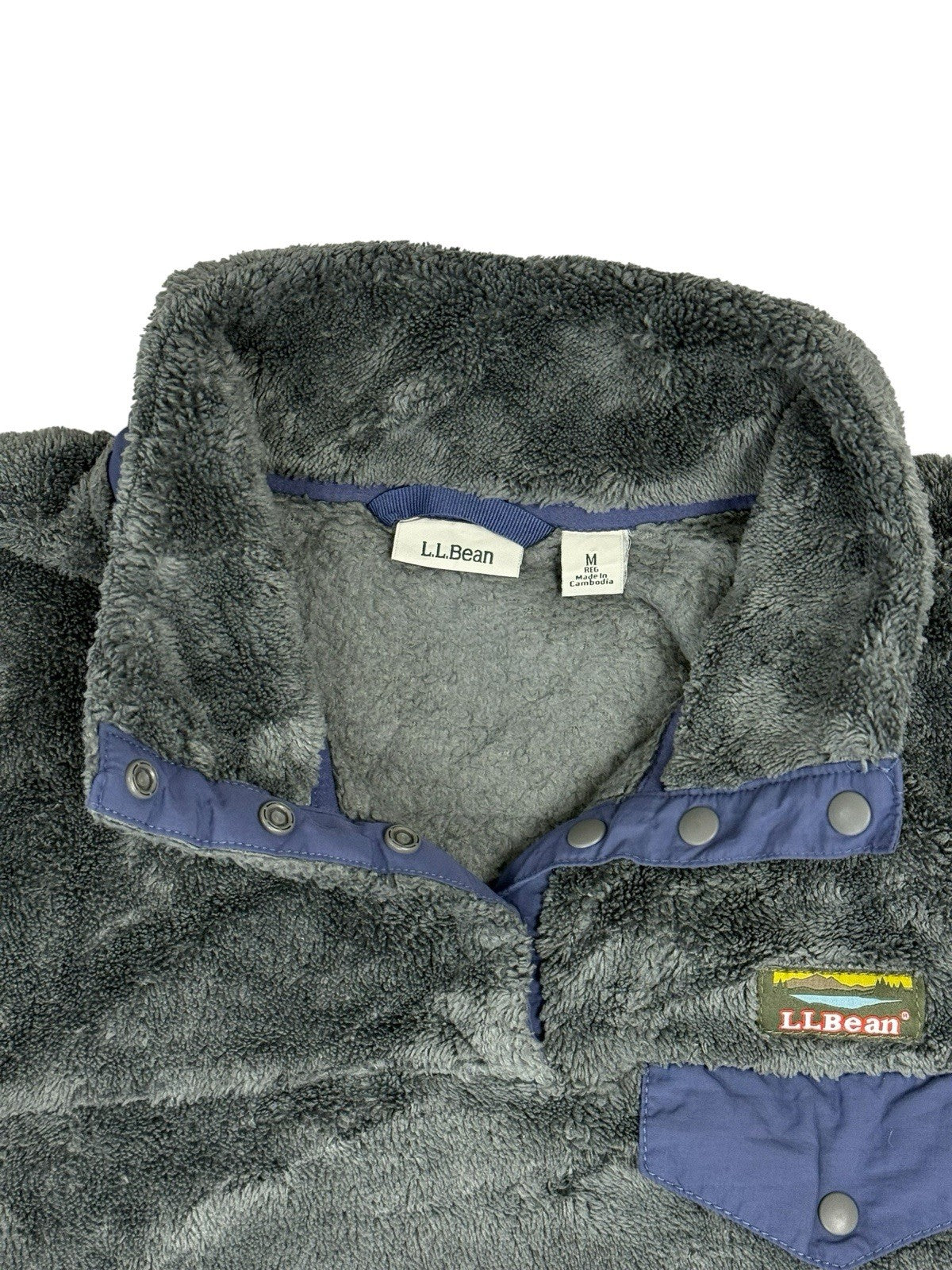 LL Bean Grey Hi-Pile Fleece Snap Jumper Medium