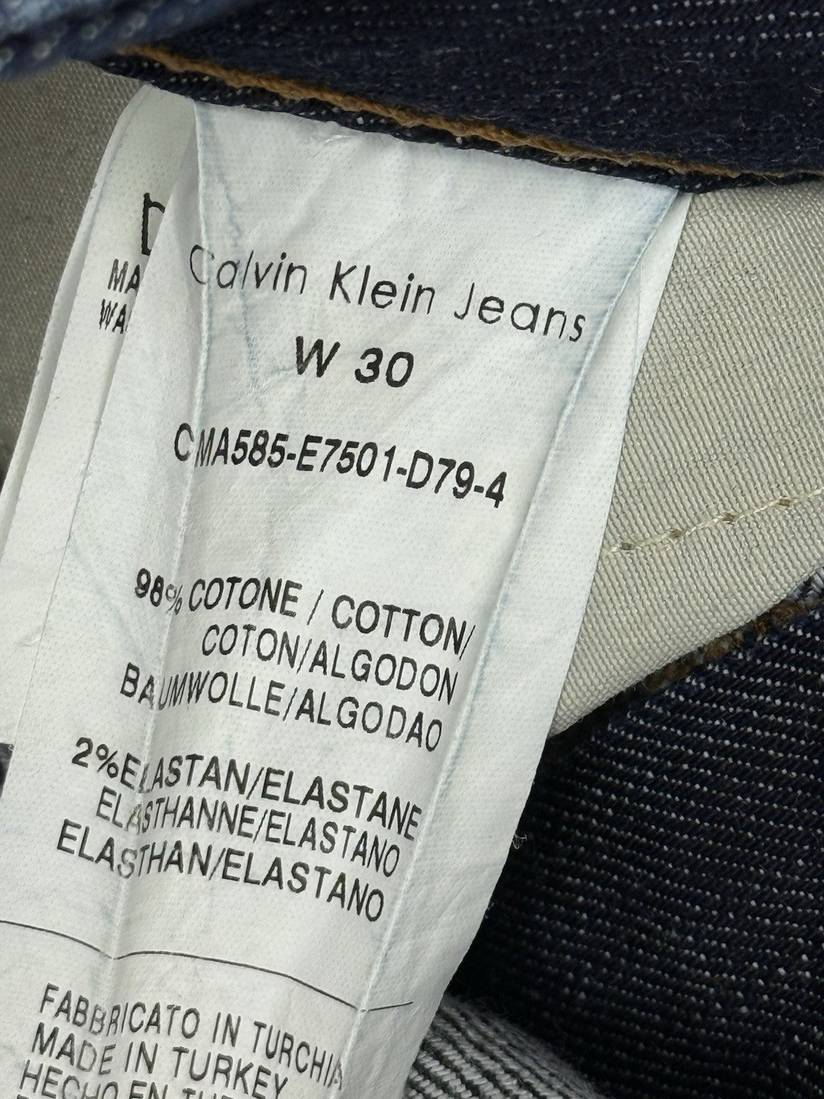 Calvin Klein Blue Denim Slim Fit Jeans 30W 33L