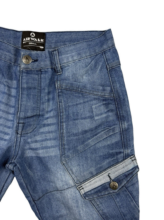 Airwalk Blue Denim Long Cargo Shorts Small 30W