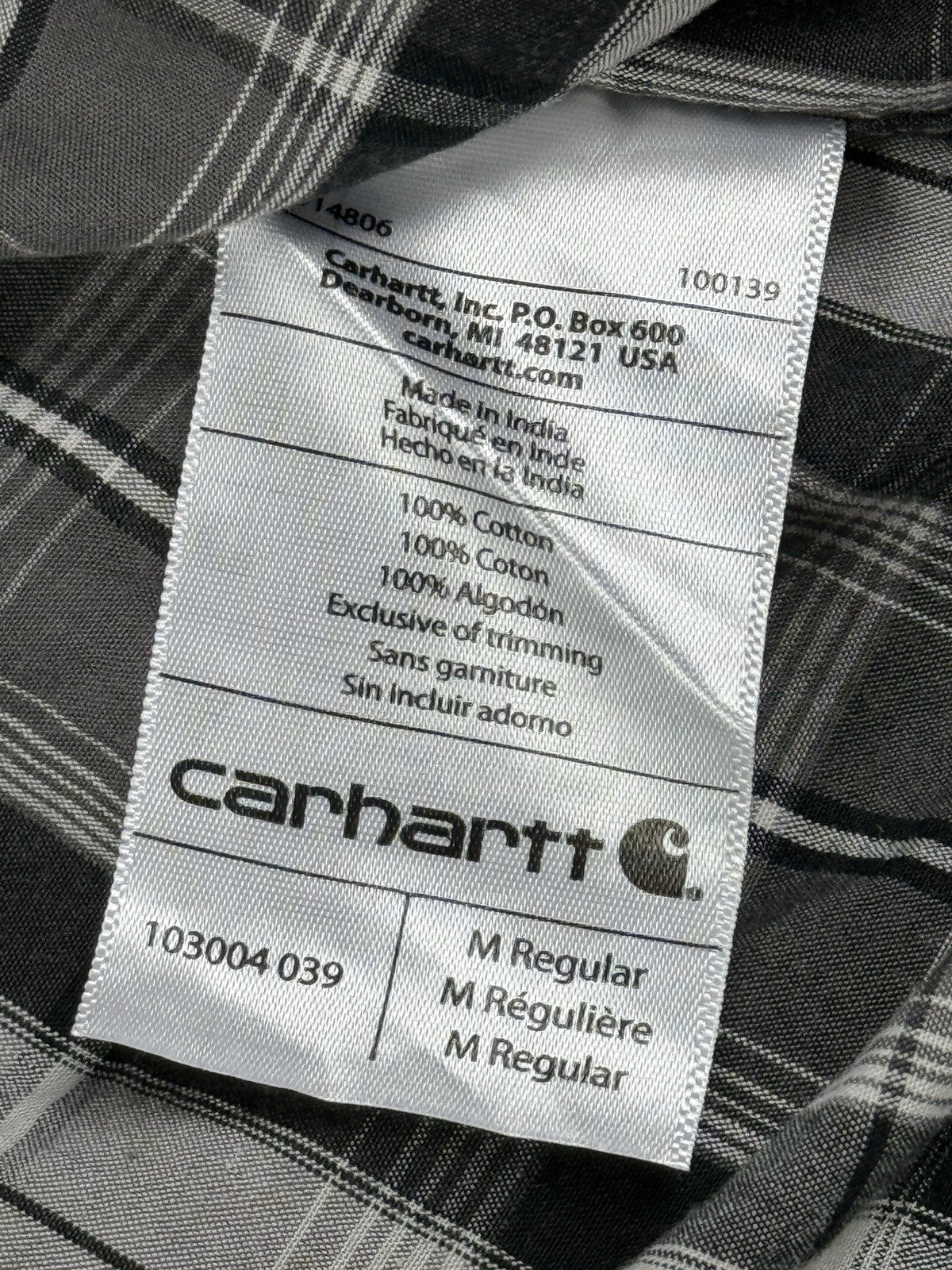 Carhartt Essential Relaxed Fit Grey Plaid Short Sleeve Shirt Medium