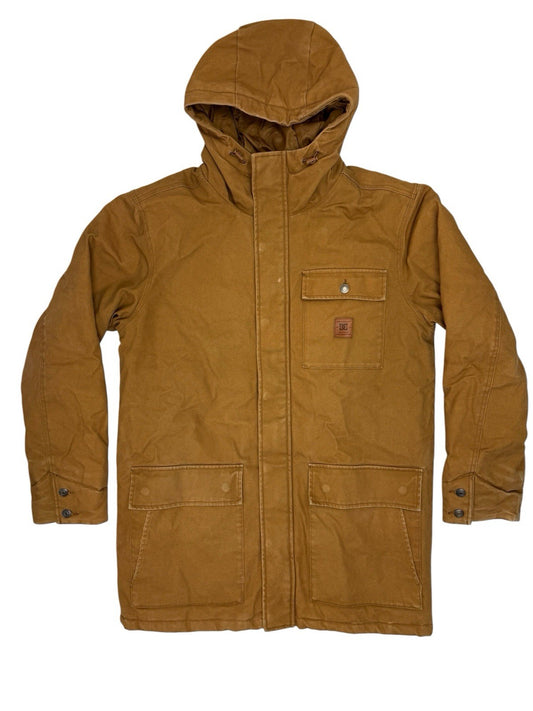 DC Brown Heavyweight Zip Hooded Insulated Denim Long Jacket Medium