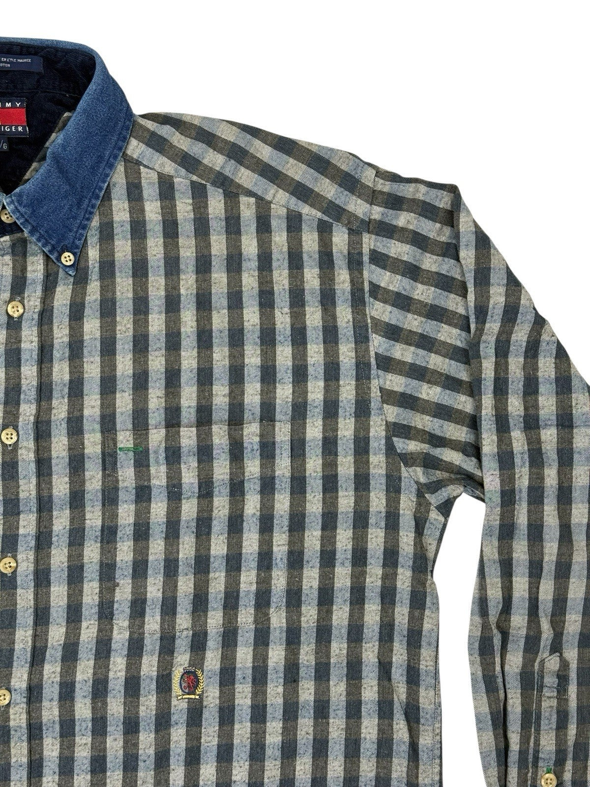 Tommy Hilfiger Blue Check Retro Collared Shirt Large