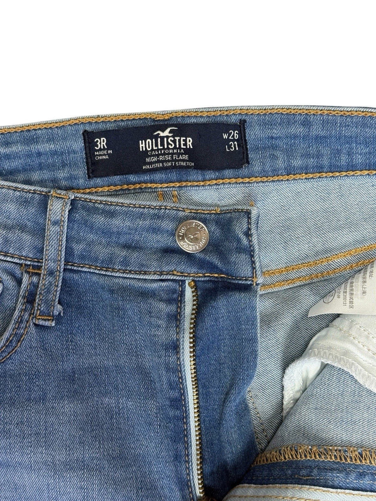 Hollister Blue High-Rise Flare Patchwork Jeans 26W 31L