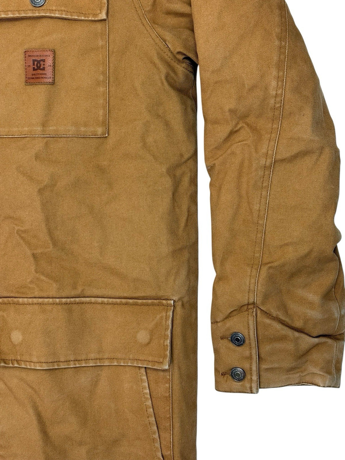 DC Brown Heavyweight Zip Hooded Insulated Denim Long Jacket Medium