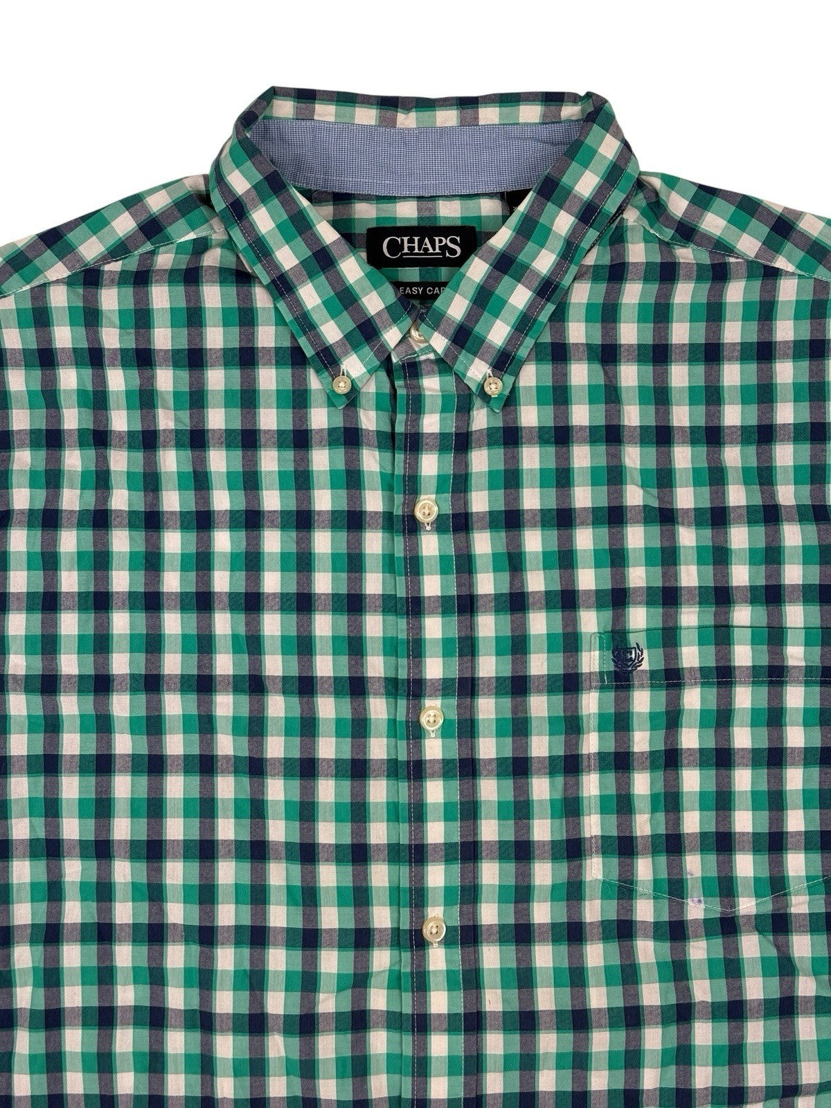 Chaps Green Check Easy Care Short Sleeve Collared Shirt 2XL
