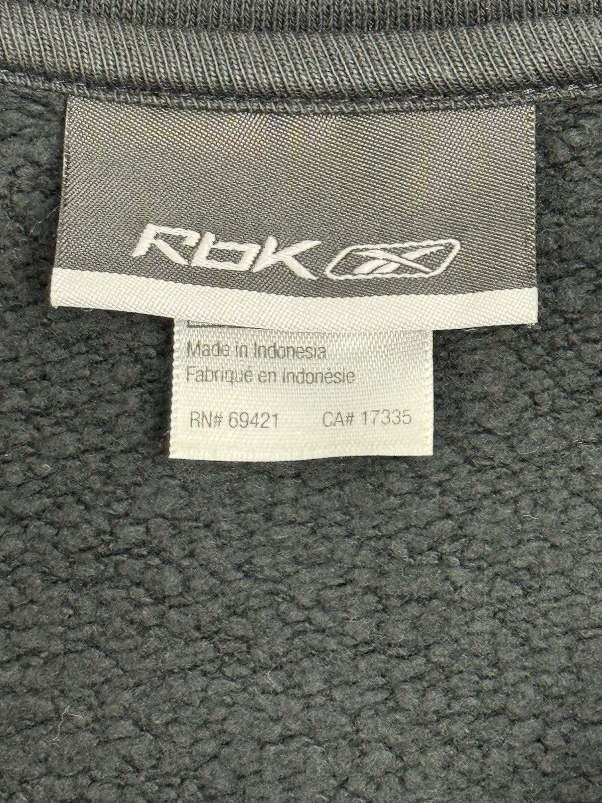 Reebok Black Retro Zip Cotton Fleece Lined Jacket XL