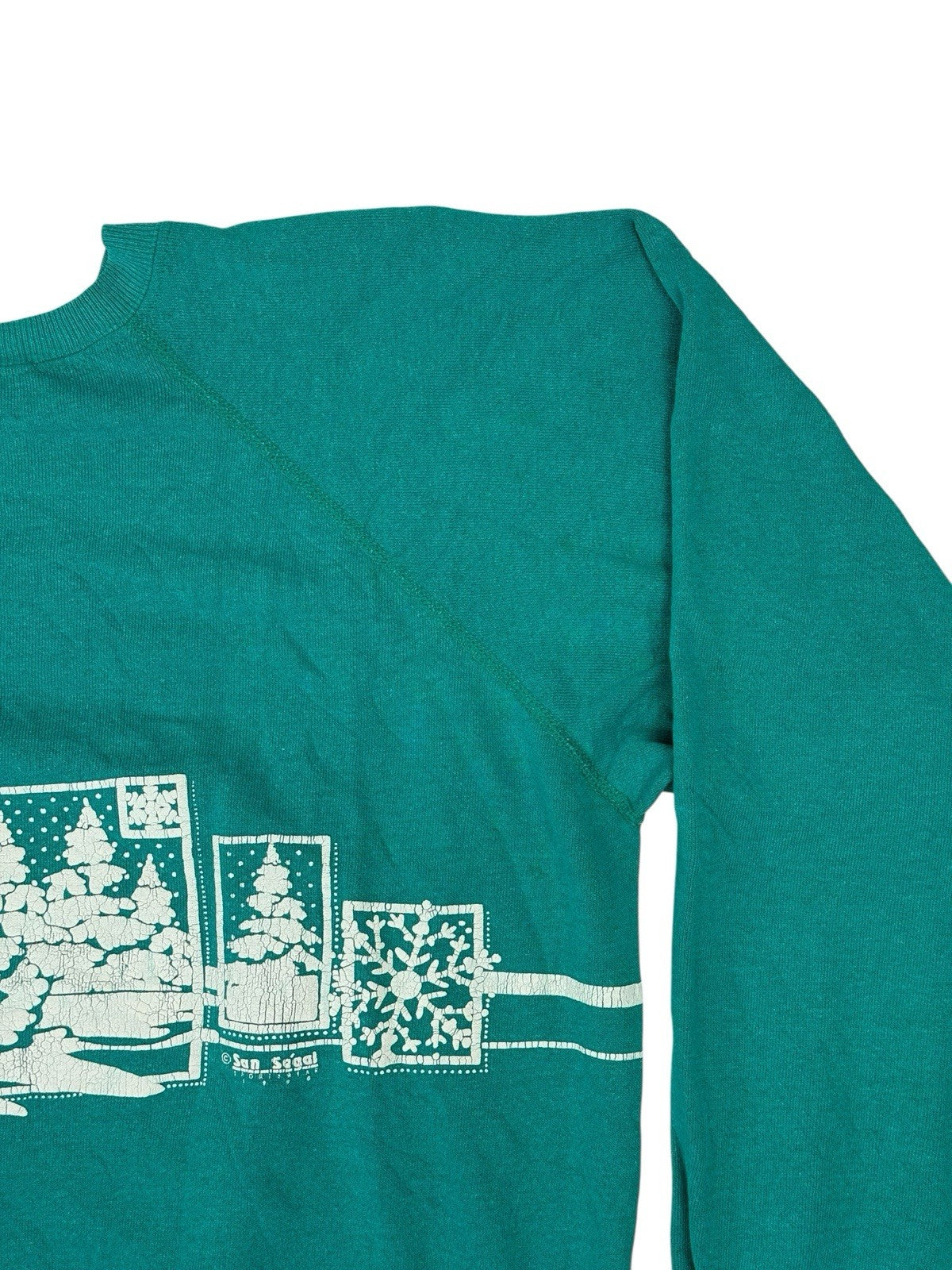 Vintage Green Printed Christmas Graphic Jumper XL