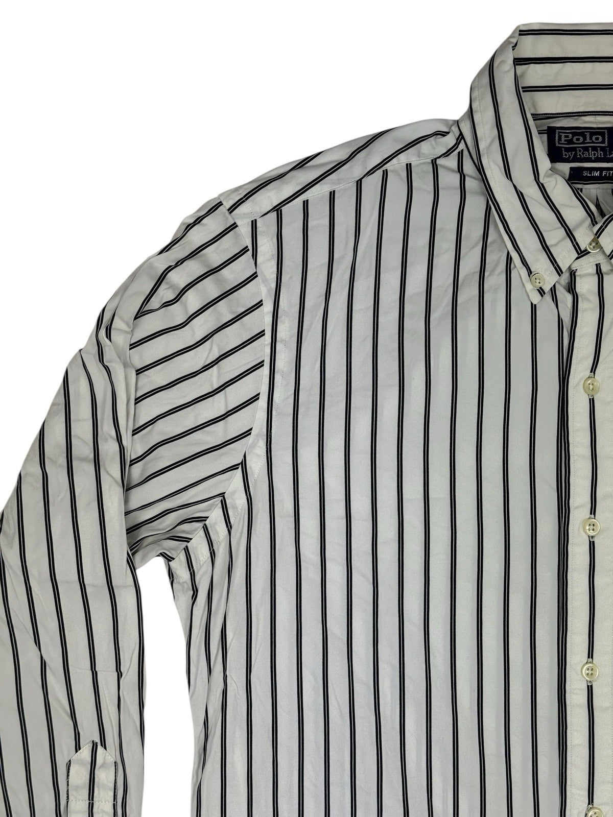 Polo Ralph Lauren White Striped Slim Fit Collared Shirt Large