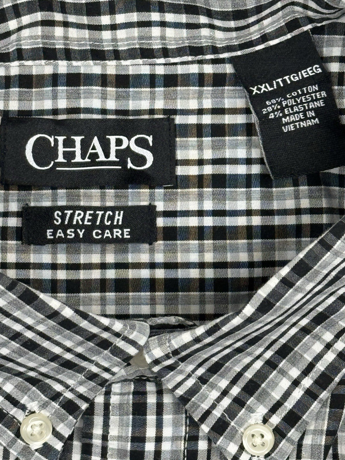 Chaps Black Plaid Stretch Easy Care Shirt 2XL