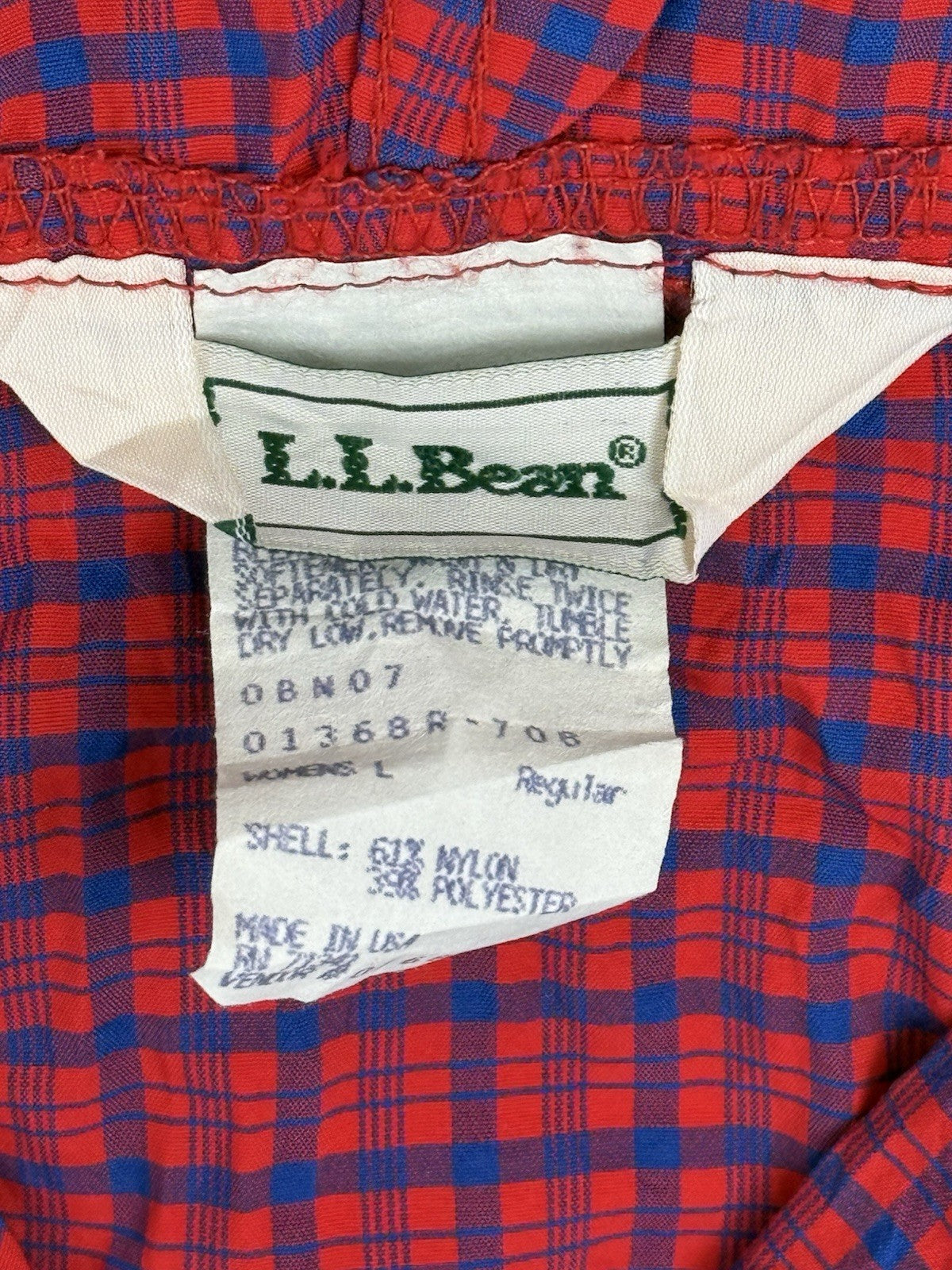 LL Bean Vintage Red Plaid Pullover Hooded Poncho Large