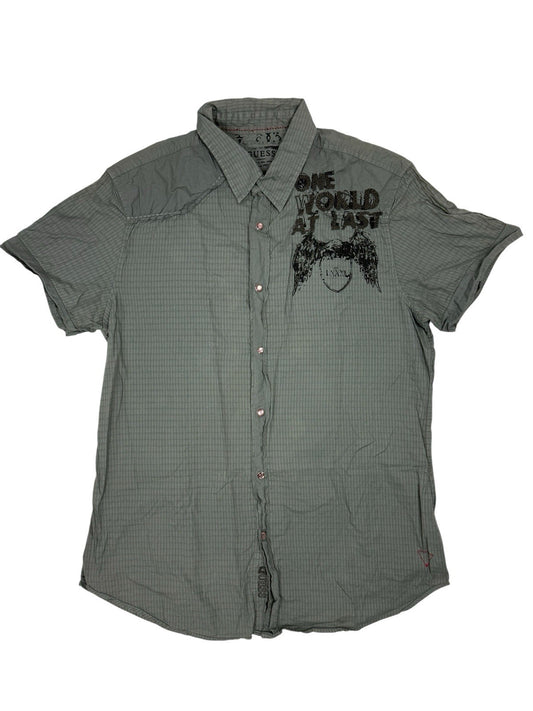 GUESS Green Embroidered One World Collared Shirt Large