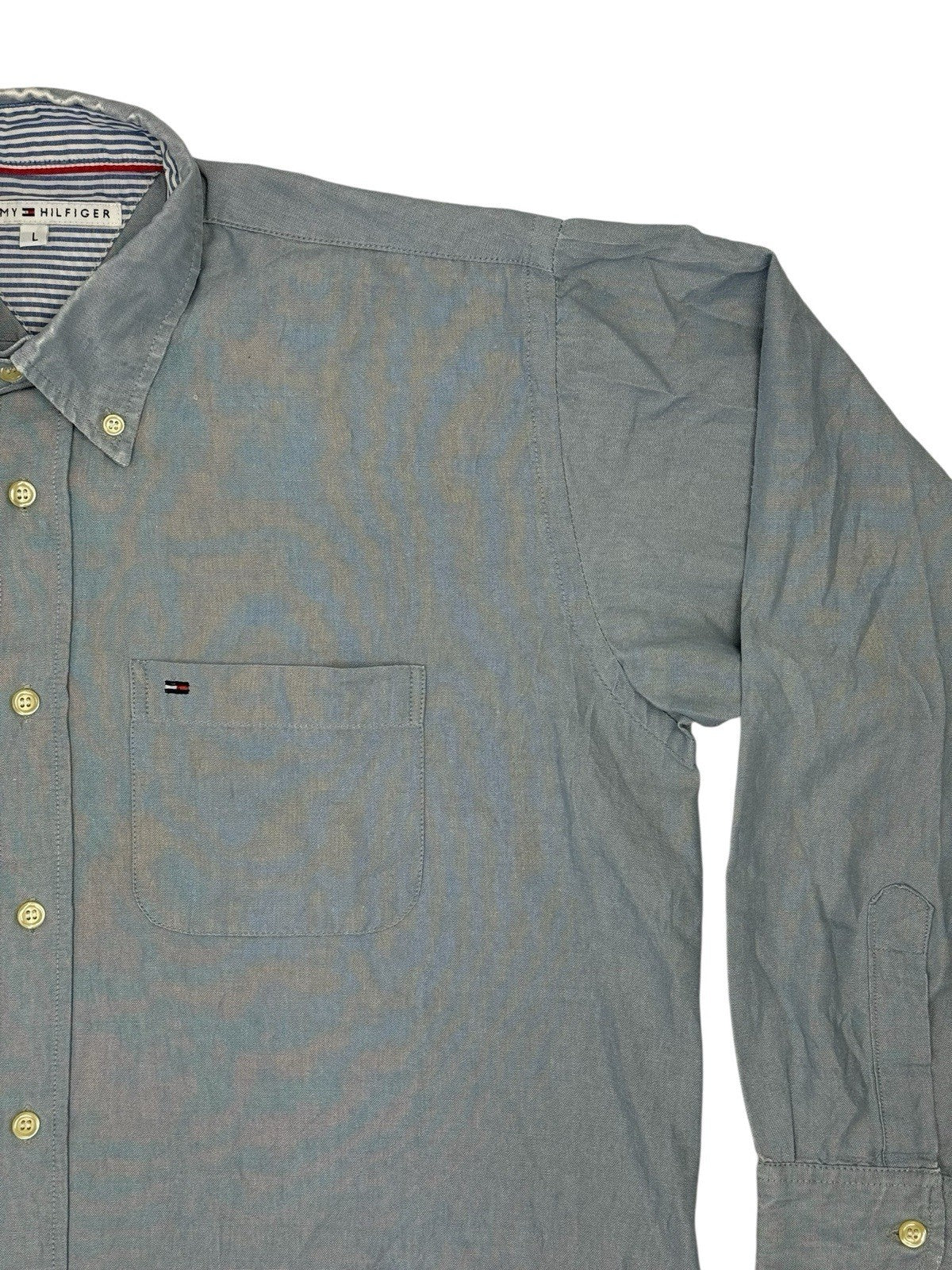 Tommy Hilfiger Retro Blue Collared Shirt Large