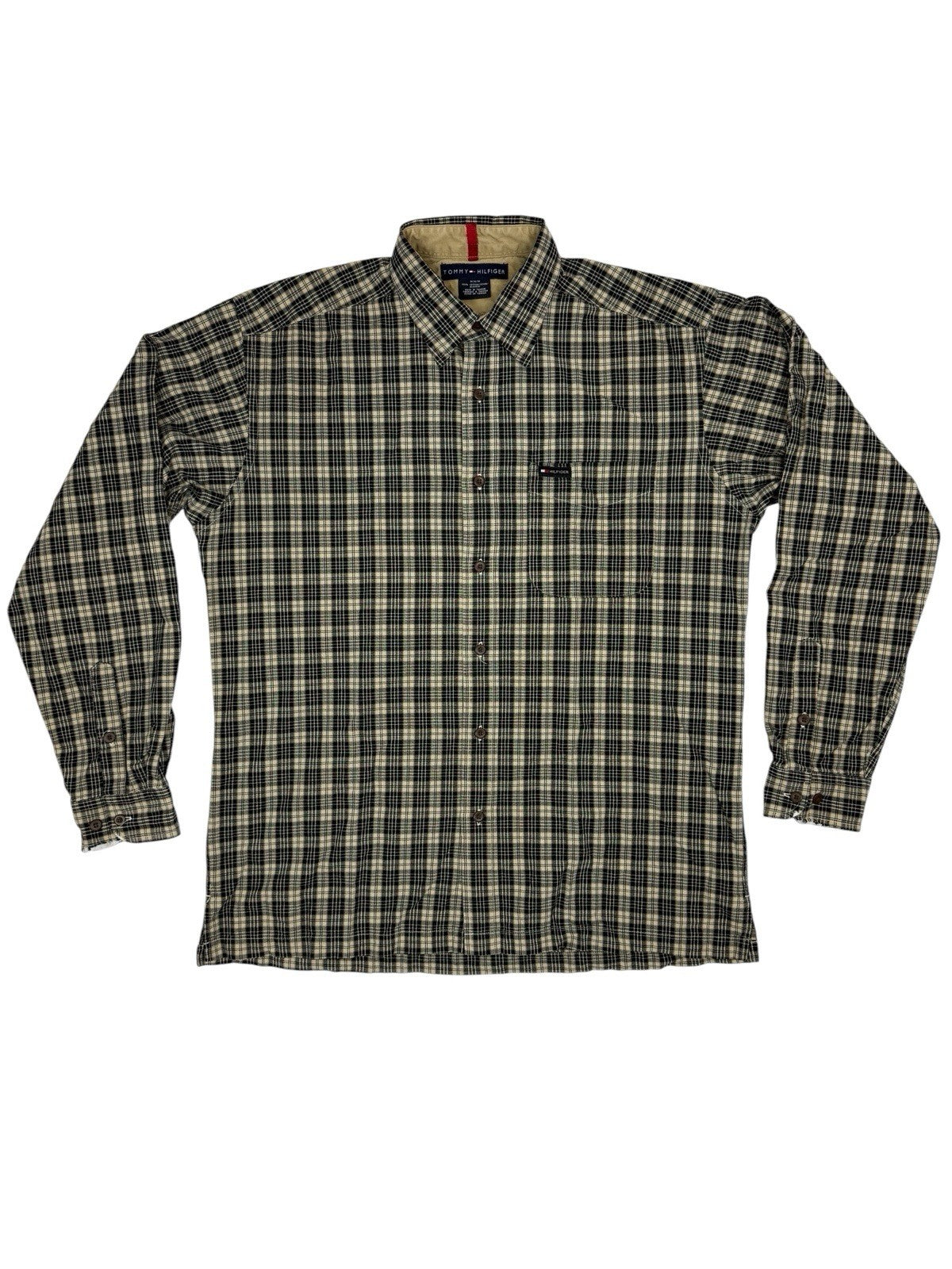Tommy Hilfiger Retro Beige Plaid Cotton Shirt Medium
