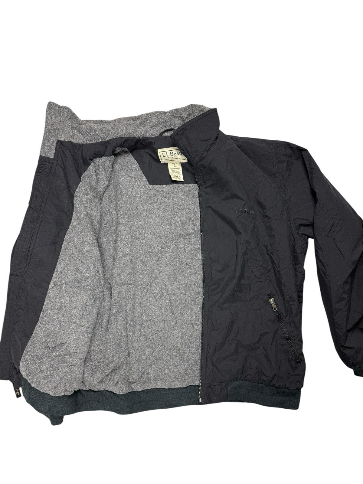 LL Bean Black Zip Fleece Lined Jacket Large