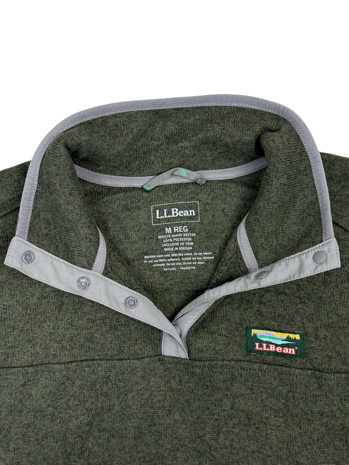 LL Bean Green Fleece Snap Jumper Medium