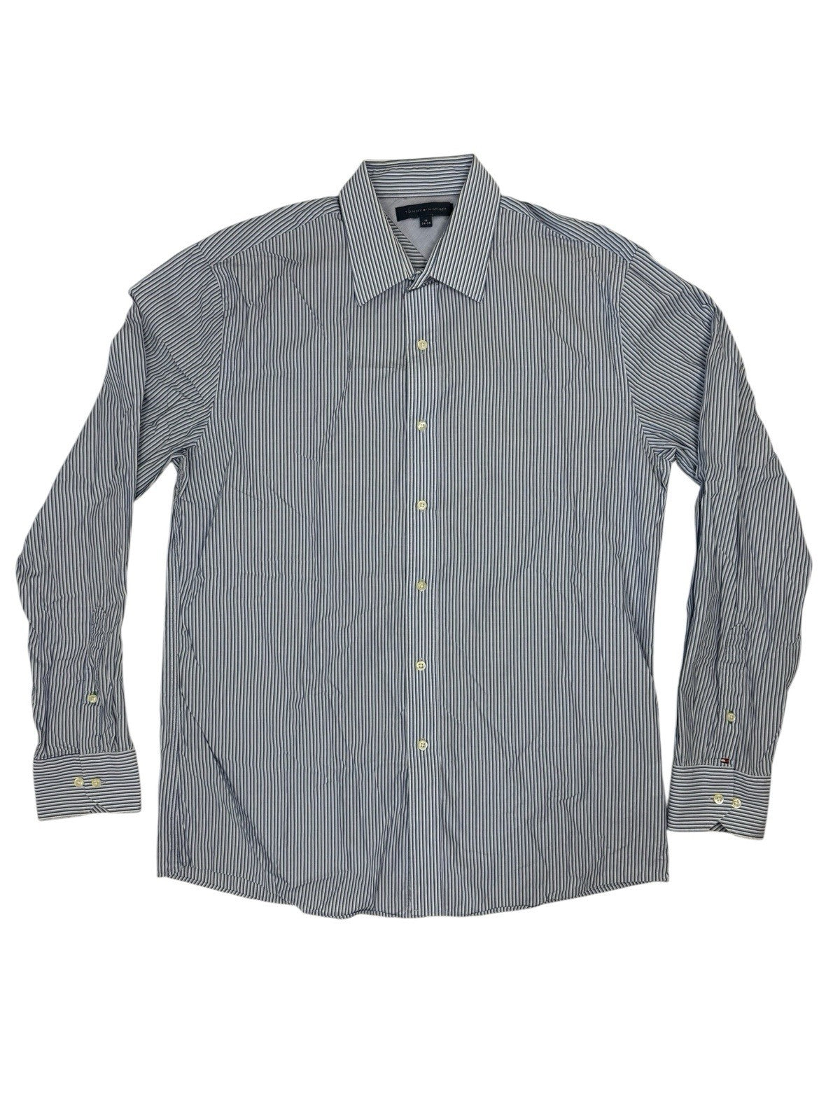Tommy Hilfiger Blue Striped Collared Shirt Large 16" Collar