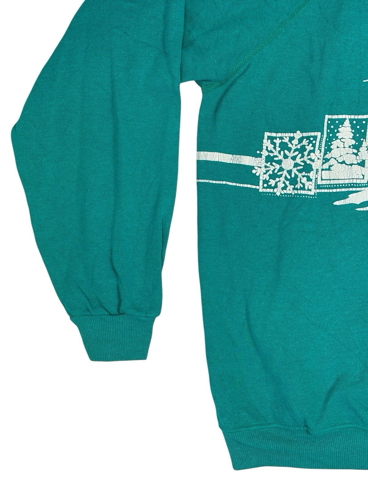 Vintage Green Printed Christmas Graphic Jumper XL