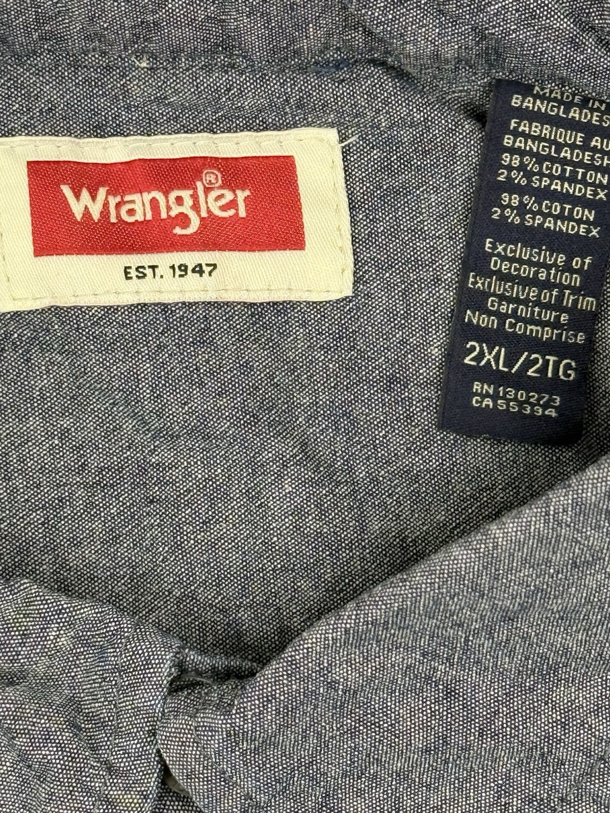 Wrangler Blue Button Up Top 2XL