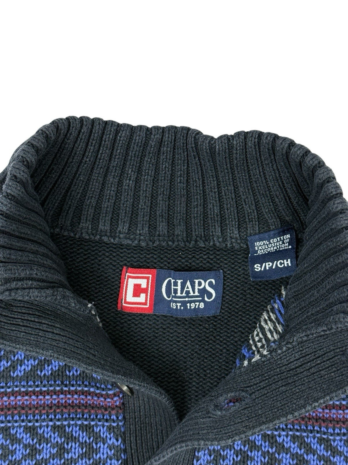 Chaps Blue Cotton Retro Knit Jumper Small