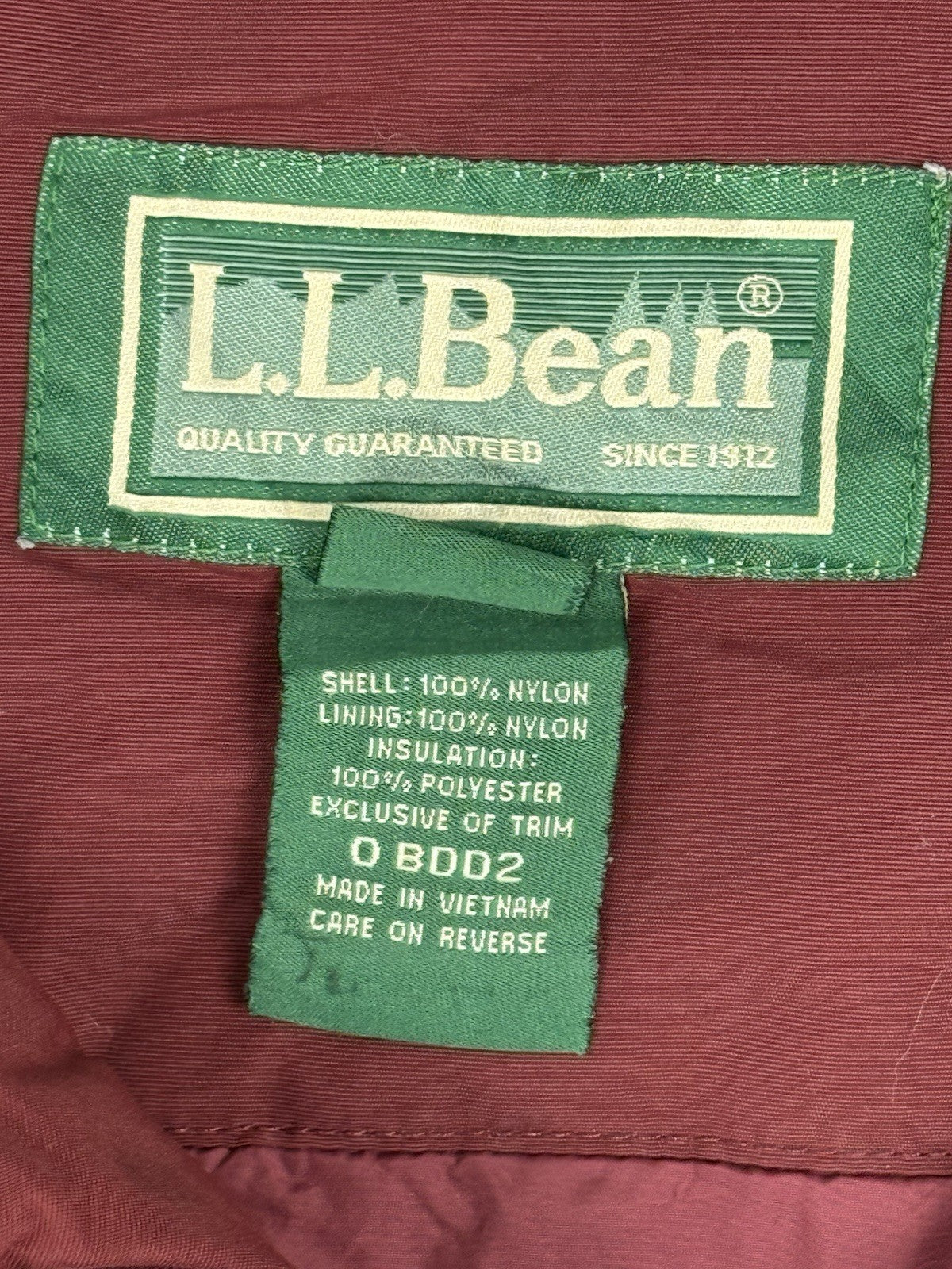 LL Bean Burgundy Primaloft Insulated Jacket Medium