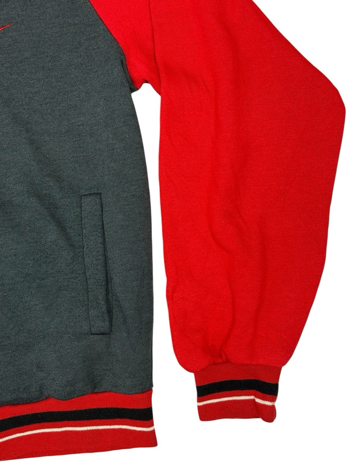 Nike Vintage Grey and Red Zip Bomber Jacket Medium