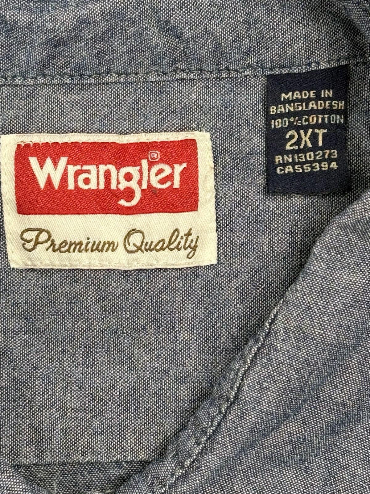 Wrangler Blue Cotton Collared Short Sleeve Shirt 2XL