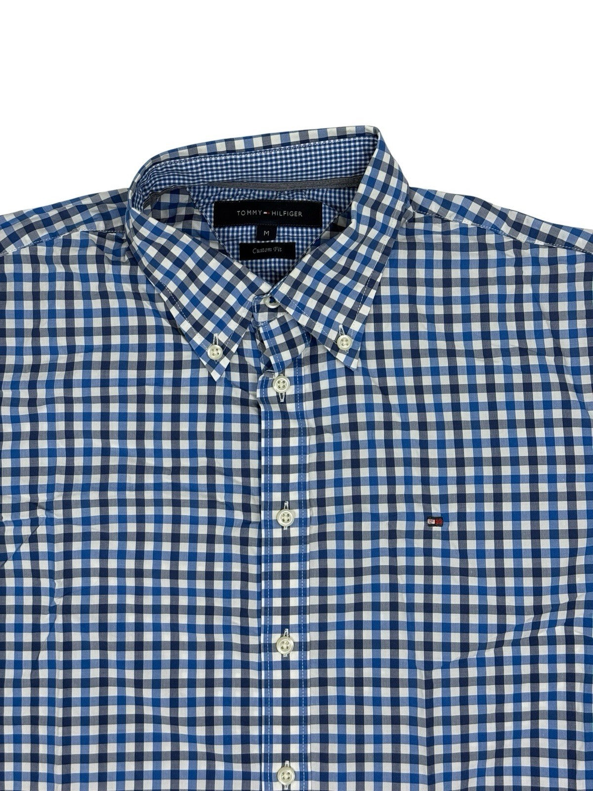 Tommy Hilfiger Blue Check Custom Fit Short Sleeve Shirt Medium