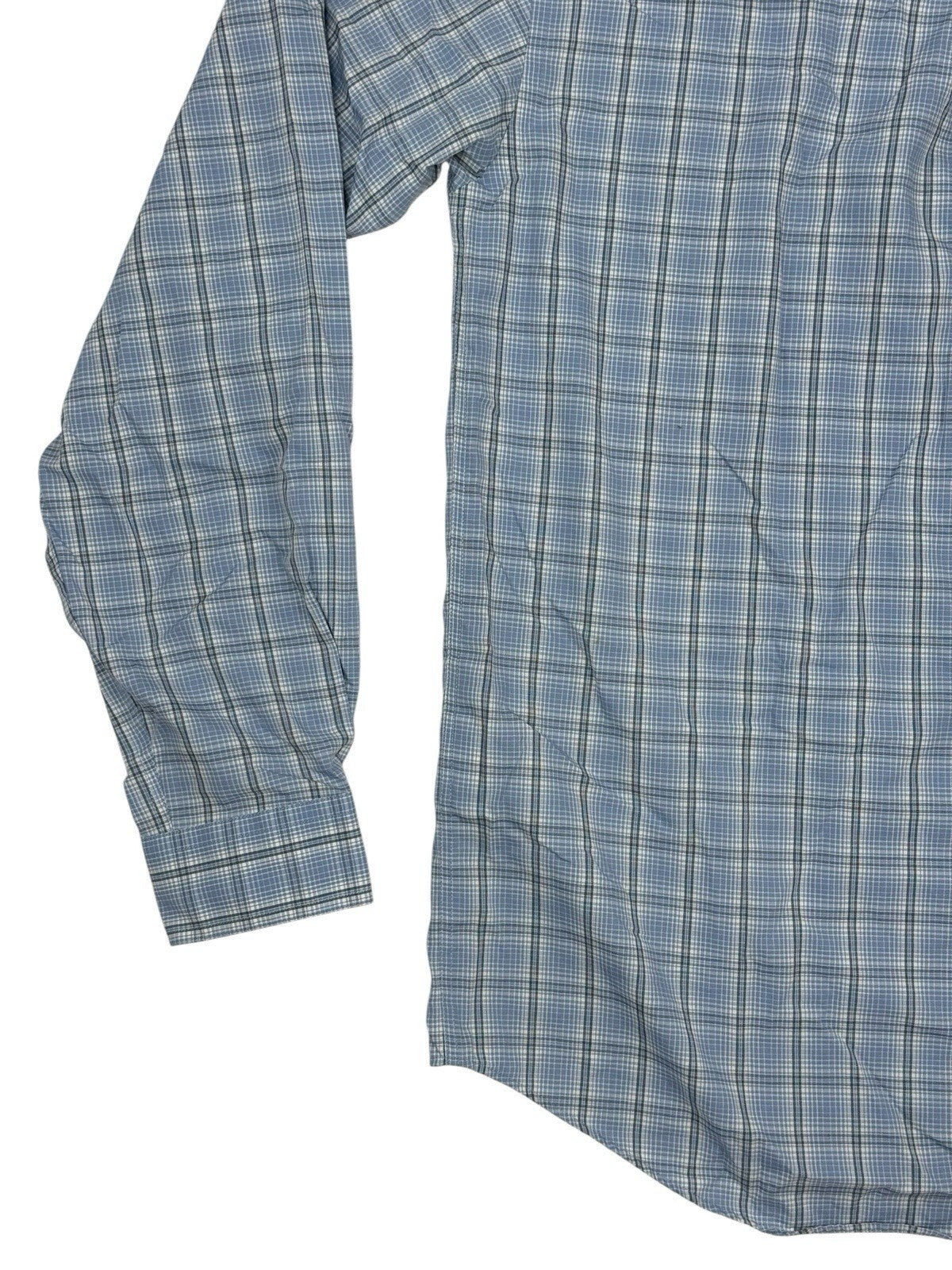 Eddie Bauer Retro Blue Plaid Cotton Collared Shirt Large Tall Fit