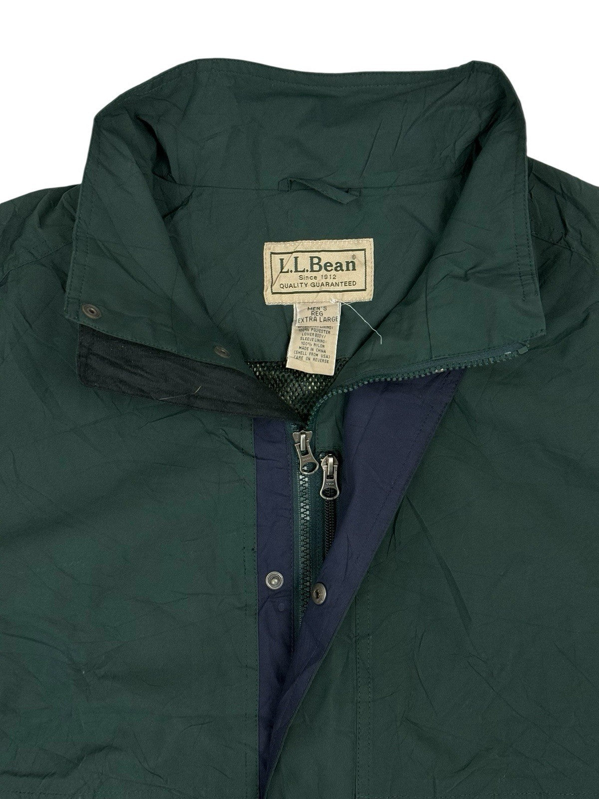 LL Bean Green Retro Zip Windbreaker Jacket XL