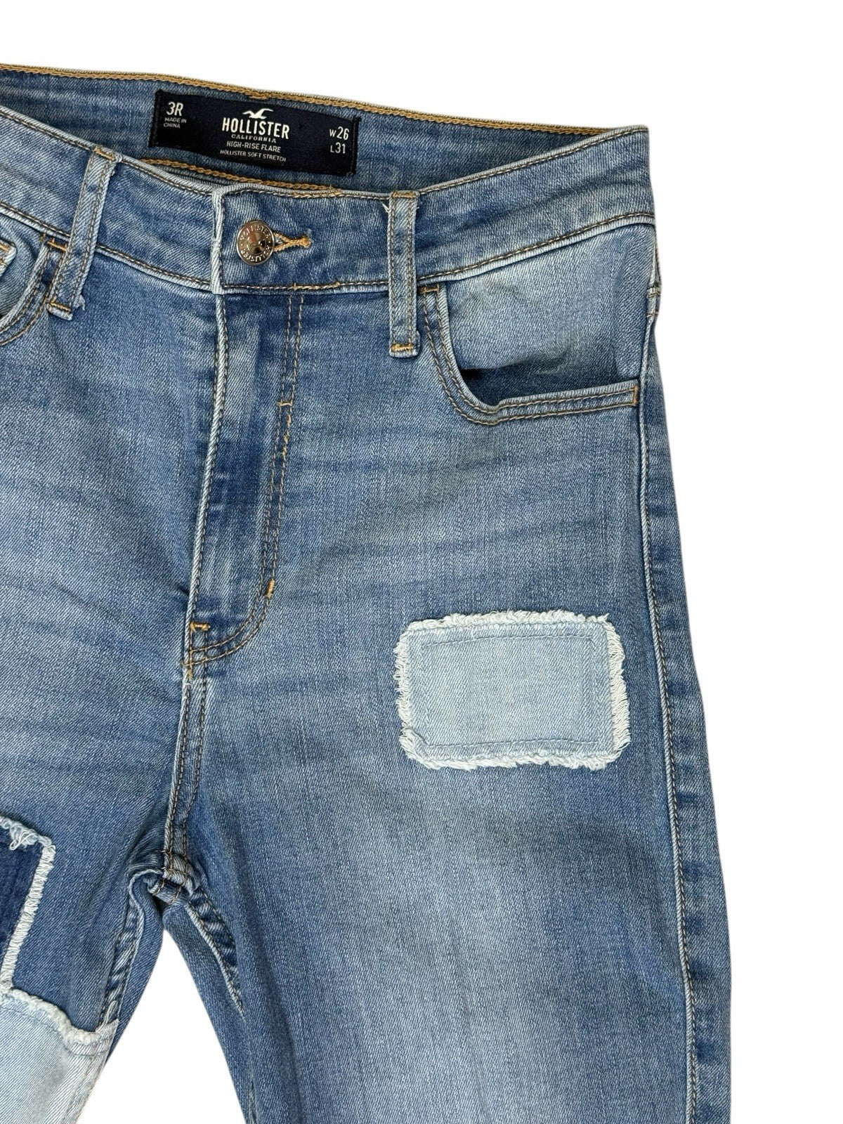 Hollister Blue High-Rise Flare Patchwork Jeans 26W 31L