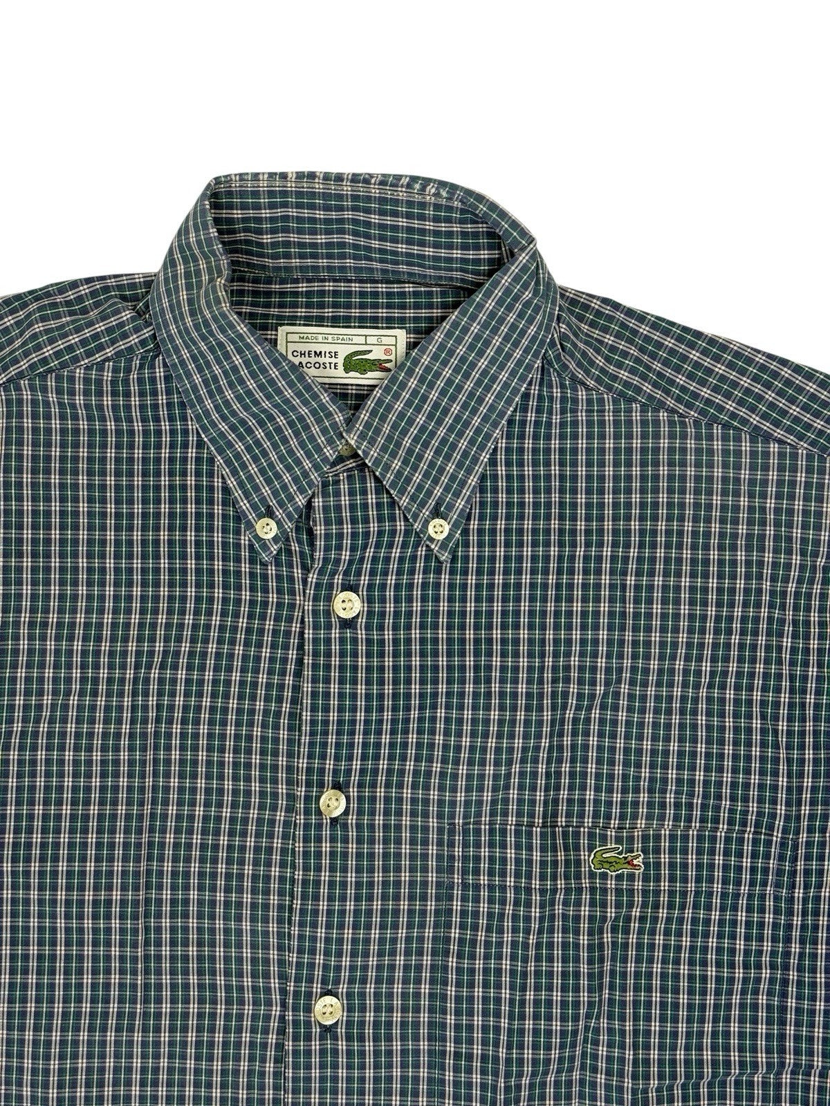 Lacoste Chemise Green Plaid Collared Shirt Large
