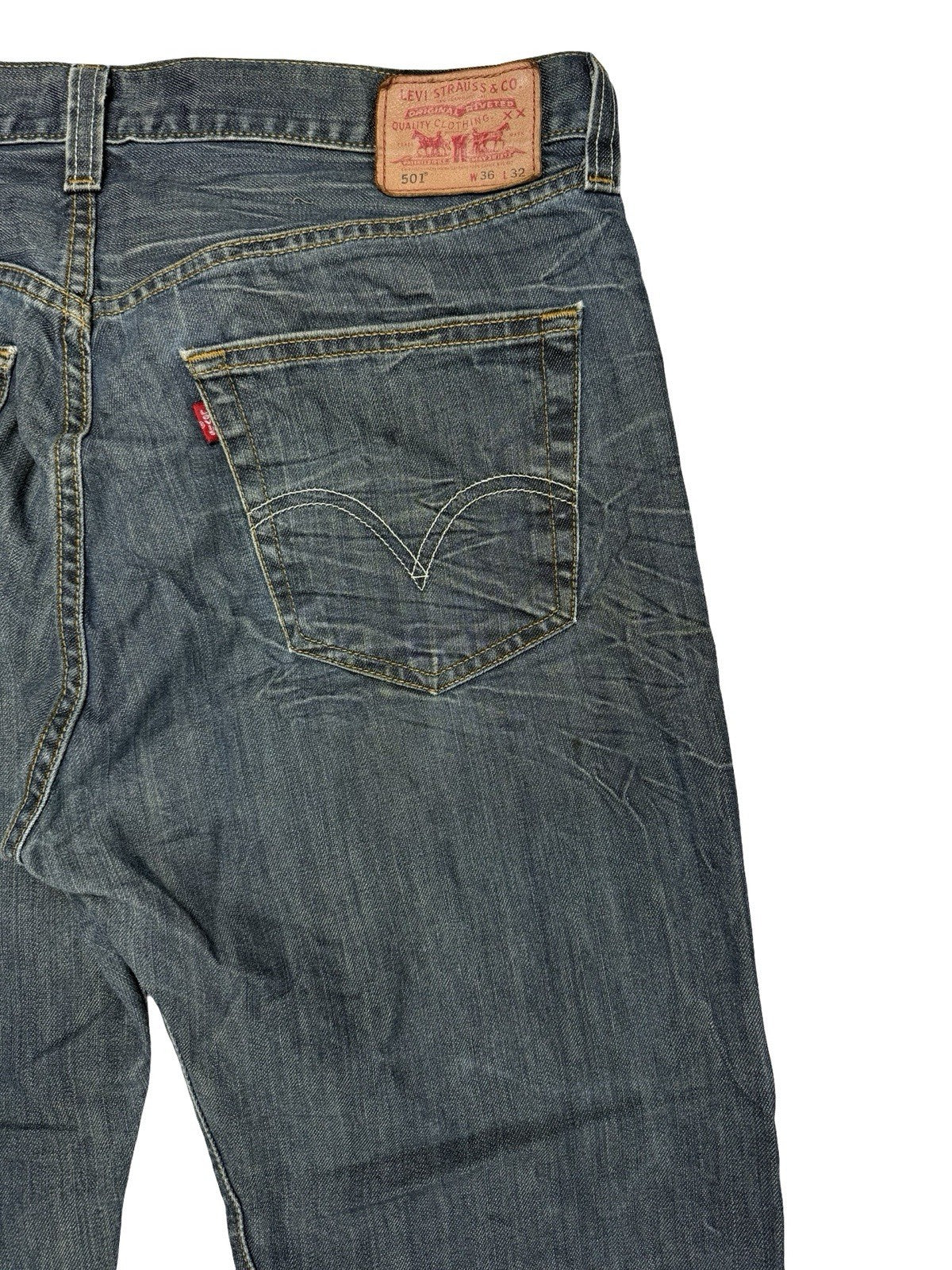 Levi's 501 Blue Straight Leg Button Fly Denim Jeans 36W 32L