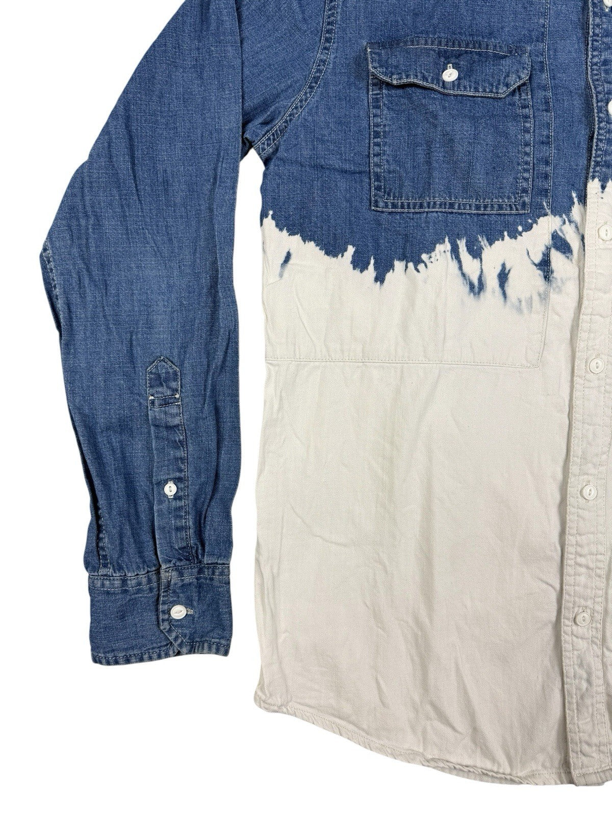 Levi's Blue White Bleach Pattern Denim Collared Long Sleeve Shirt Medium