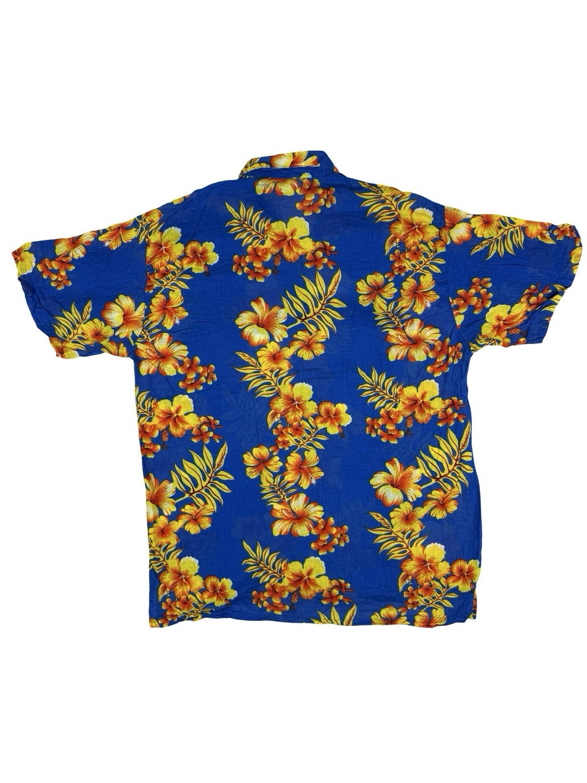 India Boutique Blue Floral Hawaiian Beach Holiday Short Sleeve Shirt Large