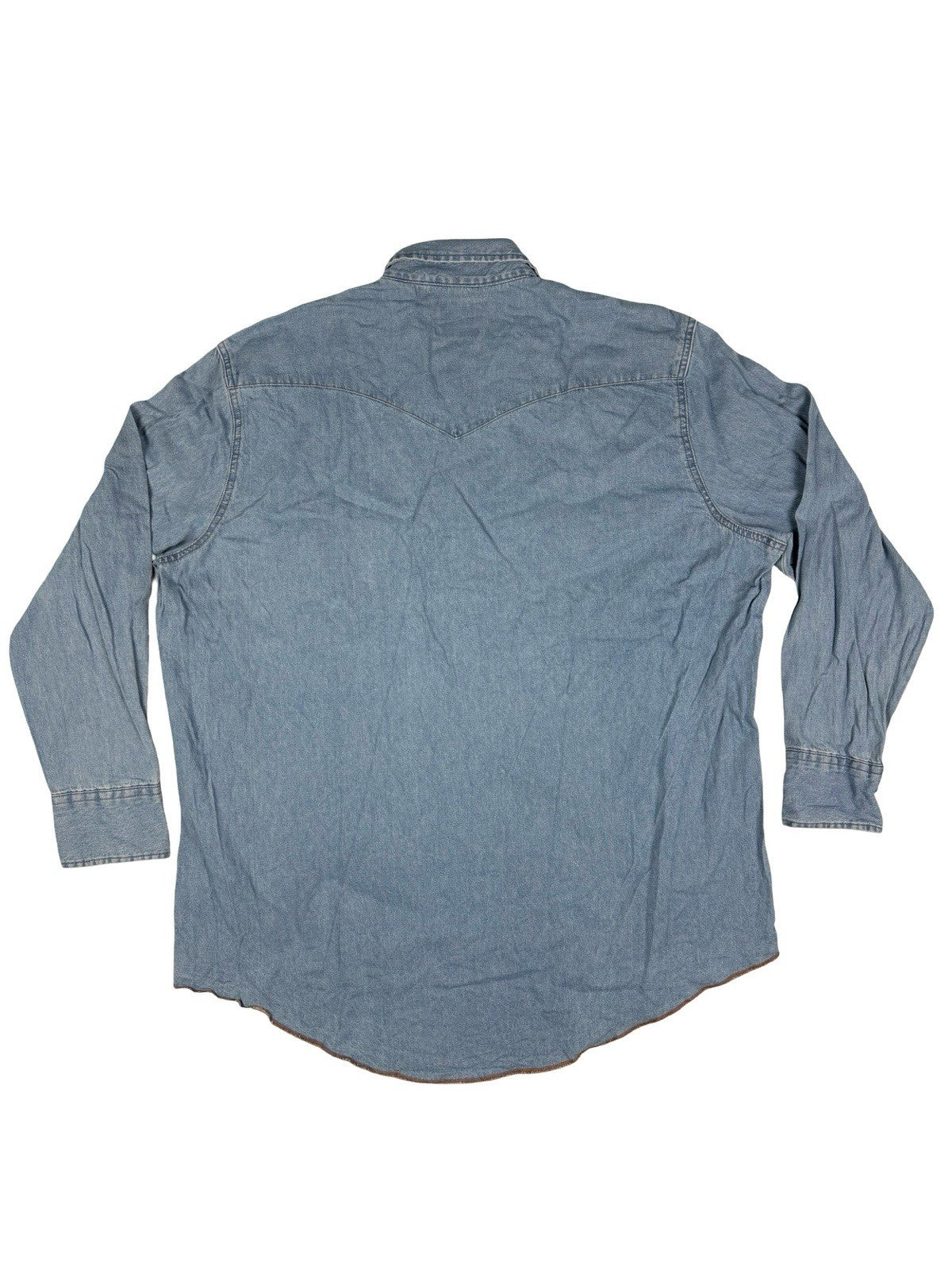 Wrangler Pearl Snap Blue Denim Western Cowboy Shirt 2XL Tall