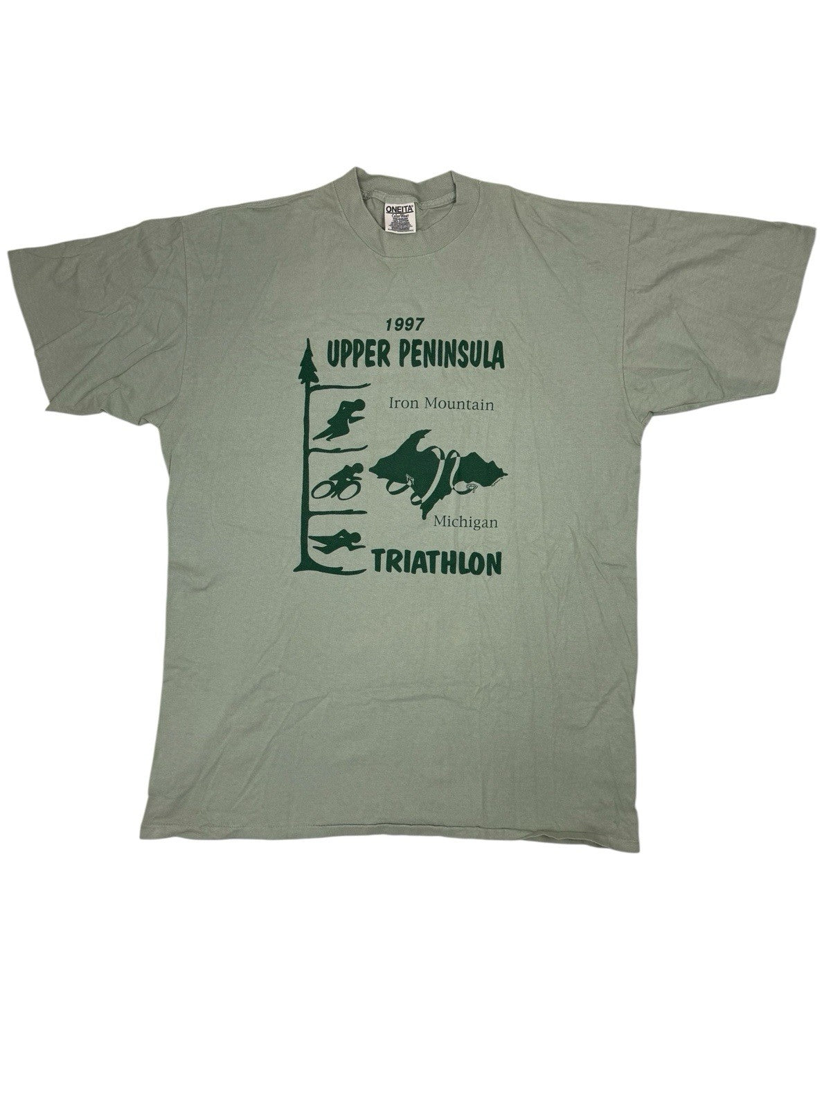 Vintage Green Cotton Michigan Triathlon '97 Americana Top XL