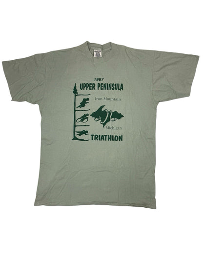 Vintage Green Cotton Michigan Triathlon '97 Americana Top XL