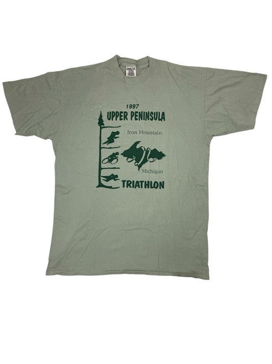 Vintage Green Cotton Michigan Triathlon '97 Americana Top XL