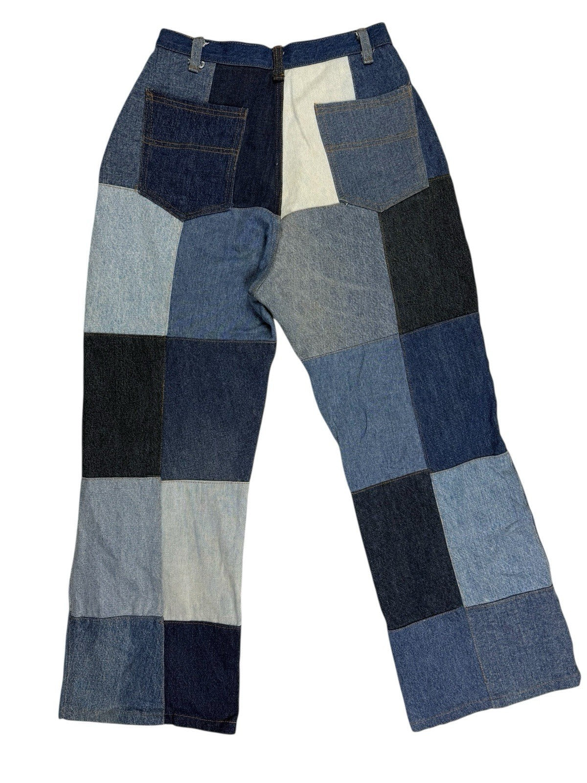 Unique Retro Patchwork Blue Denim Jeans 26W 28L Loose Fit
