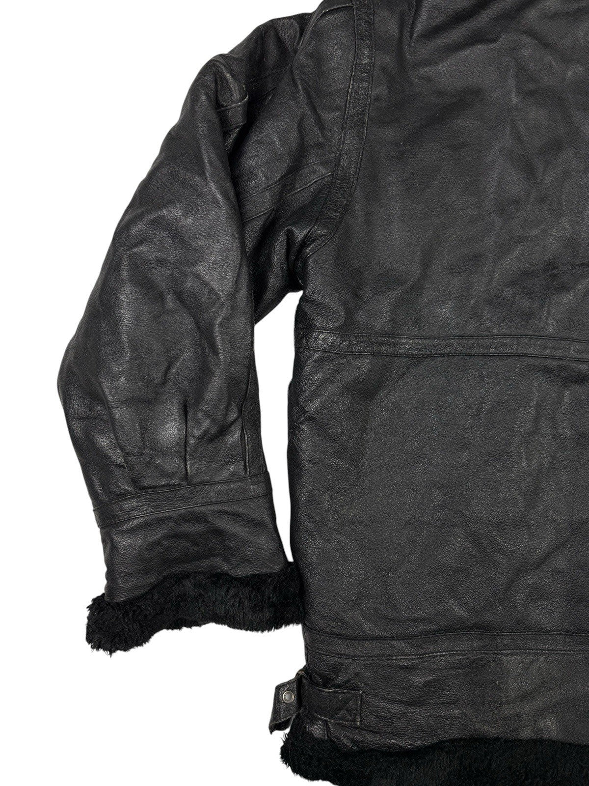 Sergio Benini Retro Y2K Black Fur Lined Hooded Leather Jacket Large