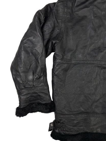 Sergio Benini Retro Y2K Black Fur Lined Hooded Leather Jacket Large