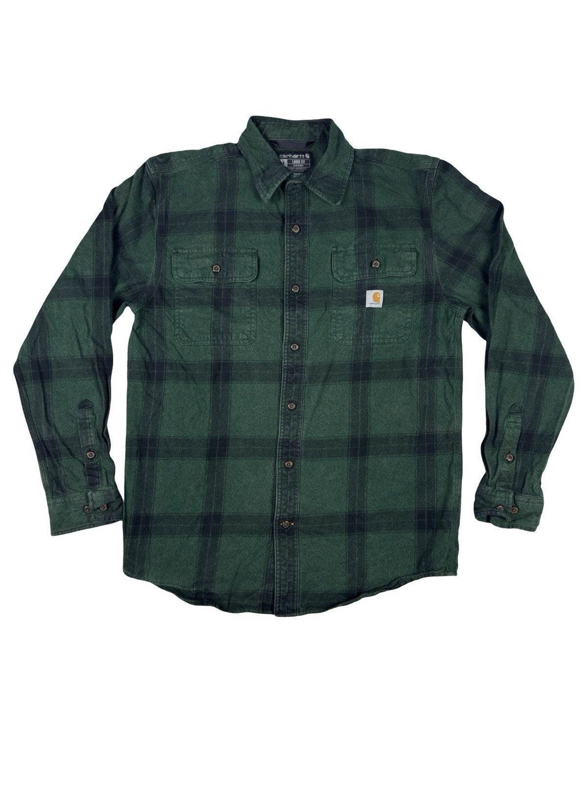 Carhartt Green Plaid Flannel Loose Fit Heavyweight Button Shirt Small