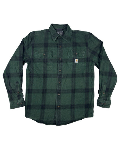 Carhartt Green Plaid Flannel Loose Fit Heavyweight Button Shirt Small