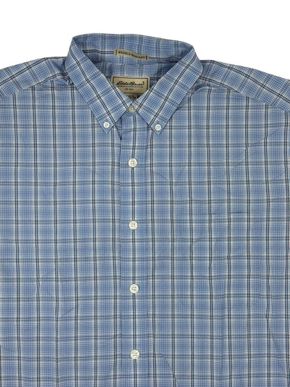 Eddie Bauer Retro Blue Plaid Cotton Collared Shirt Large Tall Fit
