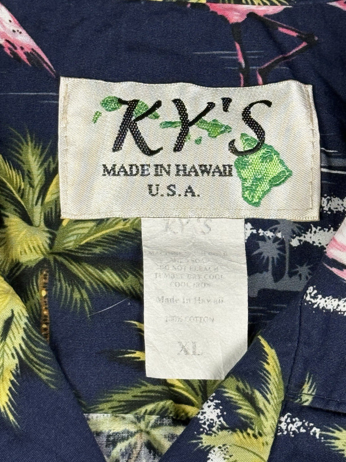 Vintage Ky's Blue Hawaiian Cotton Beach Holiday Flamingo Tropical Shirt XL