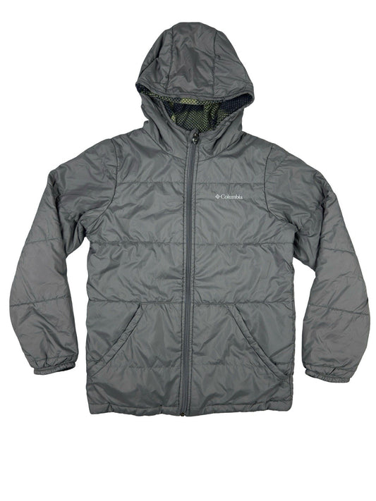 Columbia Grey Reversible Puffer Hooded Jacket Youth Large (14/16)