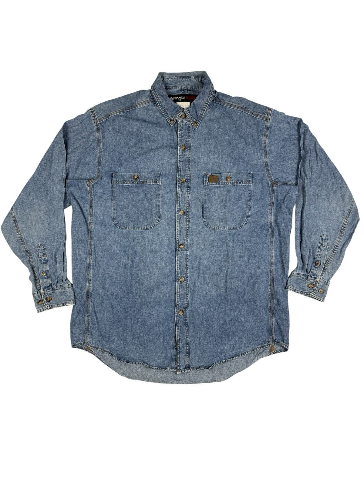 Wrangler Riggs Workwear Blue Cotton Denim Button Collar Shirt XL